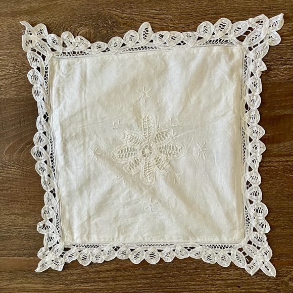 White Embroidered Throw Pillow 13/14 inches - Picture 4 of 11